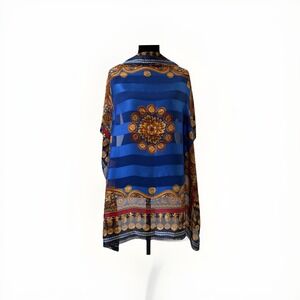 VTG Elaine Gold Scarf Shawl Regal Old Money Elegant Coin‎ Print Baroque Blue Red